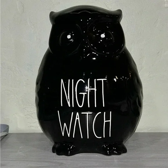 Rae Dunn Halloween/Fall Decoration. Black ceramic “NIGHT WATCH” owl. Brand new! - Picture 3 of 5